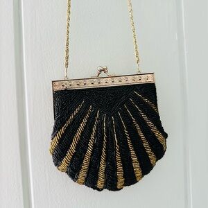 Vintage Black and Gold Beaded Formal Clutch
